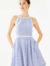 Lilly Pulitzer Light Blue Lace Fit-and-Flare Dress with White Trim Photo 0