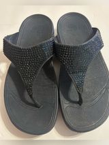 FitFlop navy Rhinestone T-Strap Women's Sandals Photo 0