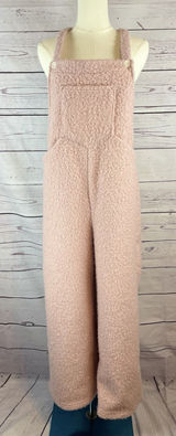 Halara Teddy Fuzzy Plush Wide Leg Overall Jumpsuit Women’s Size S Pink Cozy Photo 0