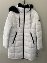 NWT Karl Lagerfeld Paris Long White Puffer Parka Coat Women's Large Photo 0