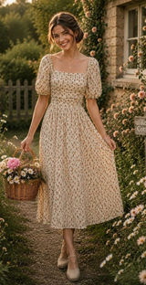 O.P.T.‎ One Pretty Time River Smocked Floral Midi Dress Puff Sleeves X-Small Photo 0