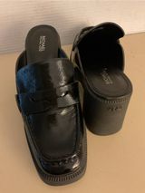 Michael Kors women black leather glossy platform mule heel shoes US 10 Photo 0