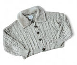 PINK ROSE Cable Knit Faux Fur‎ Collar Cardigan Sweater Cream Beige Penny Lane Photo 0