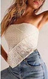 Free People Ivory Crochet Lace Strapless Bandeau Top S/P Photo 0