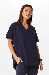 FIGS Navy Halle V-Neck Short Sleeve Tunic Scrub Top Photo 0