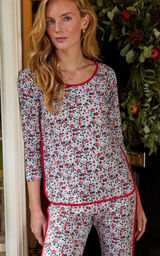 LAKE Elizabeth Floral Pajama Top Only Size MC Christmas Holiday Photo 0
