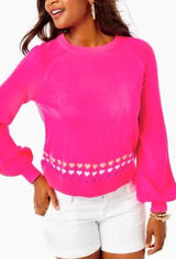EUC Lilly Pulitzer Alyona Heart Jacquard Puff Sleeve Sweater Pink Size Medium Photo 0