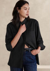Banana Republic‎ Womens Black 100% Lyocell Utility Shirt Long Sleeve Relaxed L Photo 0