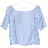 Ann Taylor Womens Top Off Shoulder Boxy Lightweight Stripe Blue Size Large FY Photo 0