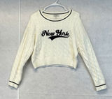 NWT FADED ROSE Sweater Women's XS Cream New‎ York" Cable Knit Cropped Pullover Photo 0