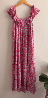 ZARA boho Red Blue Floral Ditsy Ruffle Frill Sleeve Summer Dress Size XS Photo 0