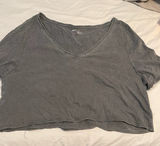 Aerie Oversized Cropped T-Shirt V-Neck Grey Photo 0