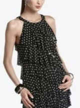 White House Black Market Black White Diamond Geometric Print Ruffle Tiered Dress Photo 0