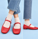 ALOHAS Por Do Sol Red Leather Mary Jane Ballet Flats EU 37 US 6.5 $190 Photo 0