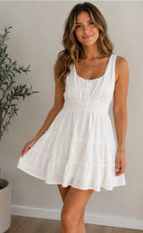 White Tiered Sleeveless Rush Summer Dress Photo 0