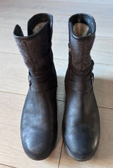 UGG Simmens Waterproof Black Leather Moto Boots Womens 10 Photo 0