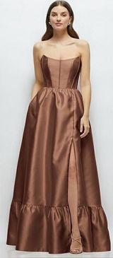 Dessy Collection Dorset Ruffle Hem Gown Dress Minimalists Sz 0 Cognac Photo 0