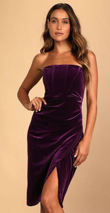 LULUS Glamorous Celebrations Dark Purple Velvet Strapless Tulip Dress, XL Photo 0