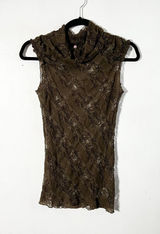 Vtg y2k 2000s Lace Top Small Green Mesh Cowl Neck Fairy Grunge Boho Photo 0