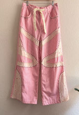 Everyday chic Blossom Pink Striped Wide Leg Lace Patchwork Size M Photo 0