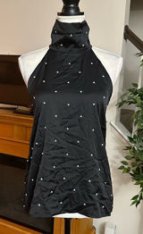 Ann Taylor Satin Top High Neck Pearl beads Sleeveless Office Work Goth NWT Sz S Photo 0