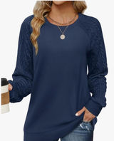 Womens Navy Blue Cable Knit Raglan Sleeve Crewneck Sweatshirt Size‎ Medium Photo 0