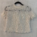 Zara Trafaluc White Lace Crop Top Short Sleeve Full Zip Back Textured Floral M Photo 0