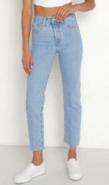 Levi's Wedgie Straight Jeans Women's 26 Light Wash Raw Hem High Rise Denim Photo 0