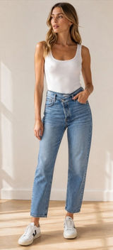 Abercrombie & Fitch The Dad High Rise Crossover Waist Straight Jeans Light Wash Photo 0