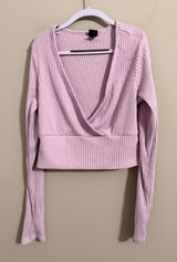 Wild Fable Ribbed Surplice V-Neck Crop Top Womens Small Lavender Long Sleeve Photo 0