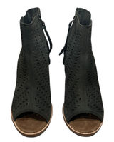 TOMS Majorca Peep Toe Booties Dark Olive Green Suede Perforated Block Heel 8M Photo 0