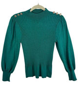 Adrianna Papell‎ Green Cable Knit Lightweight Crew Neck Sweater Button Detail M Photo 0