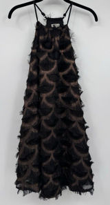 TCEC Women’s Green Rose Gold Metallic Halter Dress Size M Feather Tassel Party Photo 0