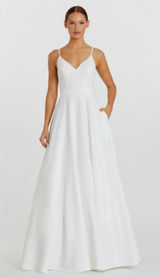 IEENA for Mac Duggal A-Line V-Neck Ball‎ Gown 4 White Bridal Wedding Minimalist Photo 0