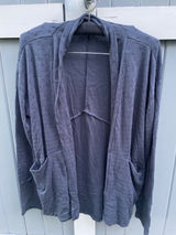 Maurices Womens Navy Blue Clip Dot Open Front Cardigan Sweater Large Pockets Photo 0