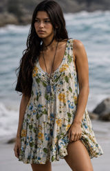 Altar’d State Floral Lace Up Tiered Mini Dress Large NWOT Photo 0
