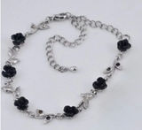 Source Unknown Silver and Black Rose W Colored Rhinestone Leaves Ankle Bracelet Photo 0
