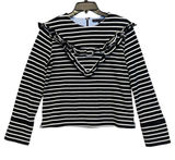 ENGLISH FACTORY Top Women's Small Black White Striped Ruffled‎ Trim Long Sleeve Photo 0