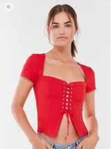 I. Am. Gia Womens Size M Evita Corset Crop Top Bright Red‎ Square Neck Going Out Photo 0