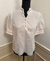 FRAME White The Ruffle Collar Top Cotton Puff Sleeve Blouse Romantic Victorian Photo 0
