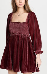 Free‎ People Daphne Burgundy Wine Velvet Babydoll Mini Dress size xs Photo 0