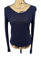 Rag & Bone‎ Mesh Top Womens S Navy Blue Pointelle Open Knit Long Sleeve Netted Photo 0