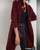 Anthropologie Red Long Line Open Front Sherpa Teddy Cardigan No Pockets M Photo 0