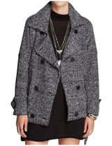FREE PEOPLE Wool Blend Tweed Boucle Peacoat Double Breasted Moto Jacket S Photo 0