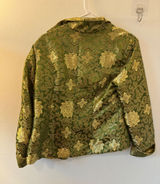 Ming Xing Green Gold Brocade Floral Medallion Jacket Size 38 Traditional Style Photo 0