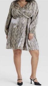 Ava & Viv Metallic Snake-Print Wrap Dress - Gray & Silver Photo 0