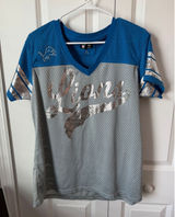 Women's NFL Detroit Lions Jersey XL Grey Blue Mesh V-Neck Photo 0