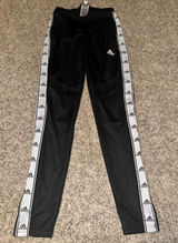 Adidas Womens Black White Logo Tape Ankle Zip Tapered Track Pants XS Photo 0