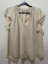 Abercrombie & Fitch Cream Ruffle Neck Flutter Sleeve Blouse Top Large Beige Boho Photo 0