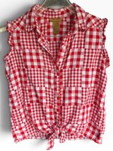 Wrangler Red and White Check Sleeveless Pearl Snap Button Down Shirt Sz XL Photo 0